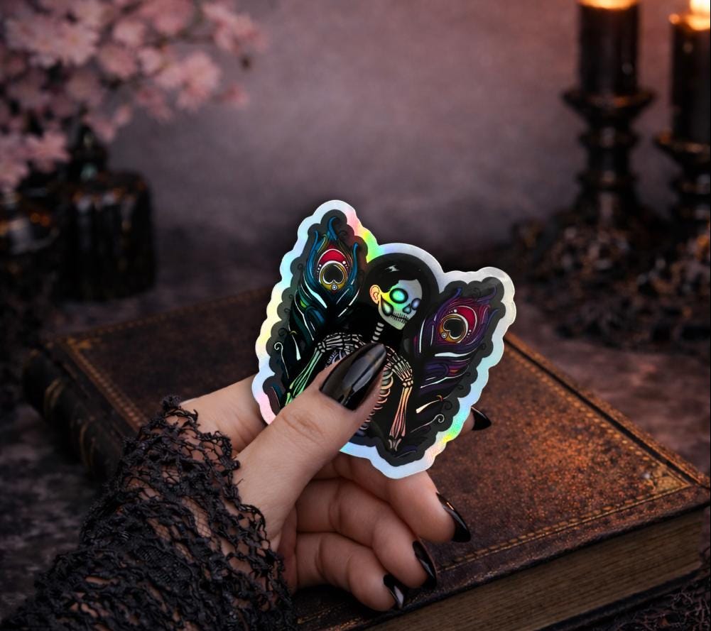 Skeleton Peacock Angel Sticker: Gothic Waterproof Vinyl Decal - Tampa Home & Garden Store
