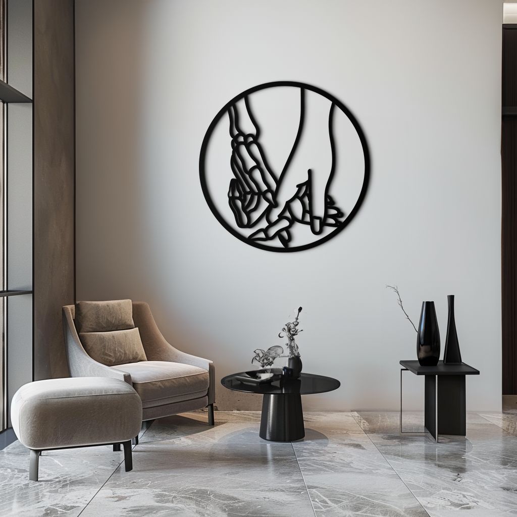 Skeleton and Human Hand Holding – Round Metal Wall Art- KAF628 - Tampa Home & Garden Store