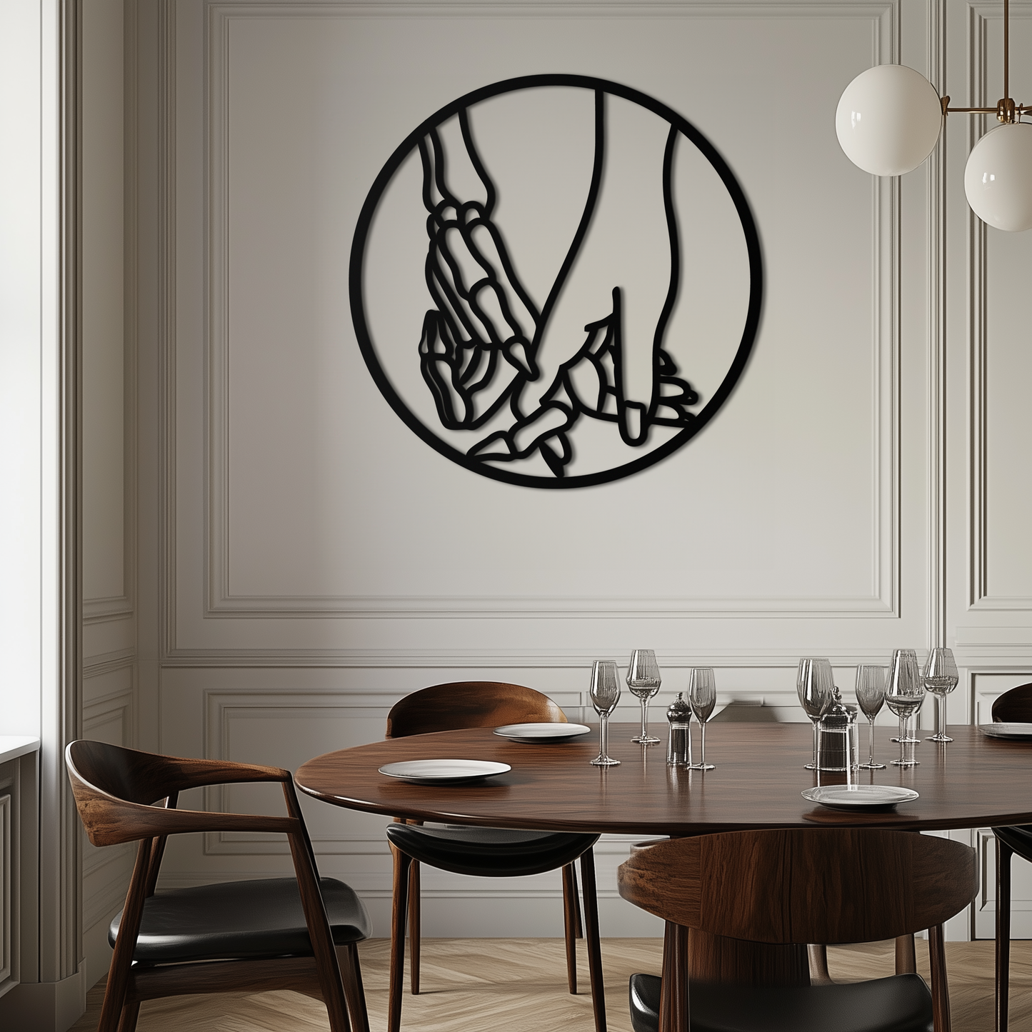 Skeleton and Human Hand Holding – Round Metal Wall Art- KAF628 - Tampa Home & Garden Store