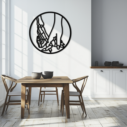 Skeleton and Human Hand Holding – Round Metal Wall Art- KAF628 - Tampa Home & Garden Store