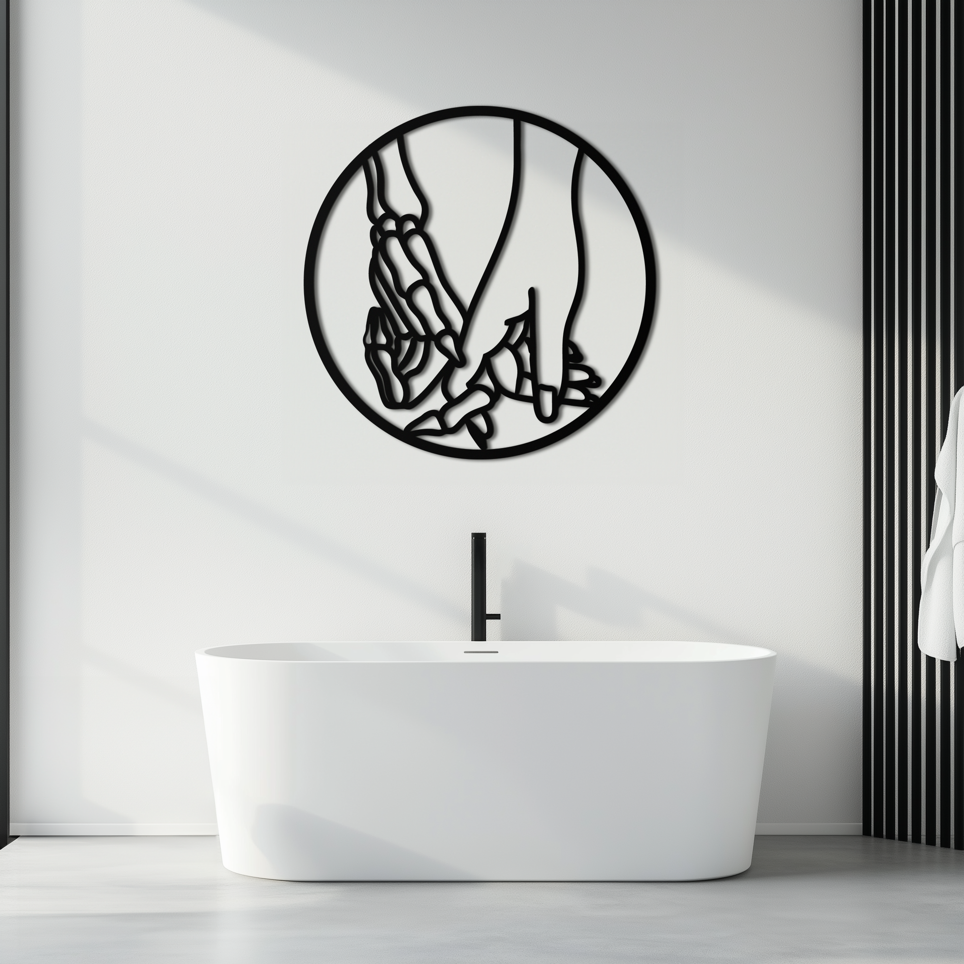 Skeleton and Human Hand Holding – Round Metal Wall Art- KAF628 - Tampa Home & Garden Store