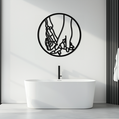 Skeleton and Human Hand Holding – Round Metal Wall Art- KAF628 - Tampa Home & Garden Store