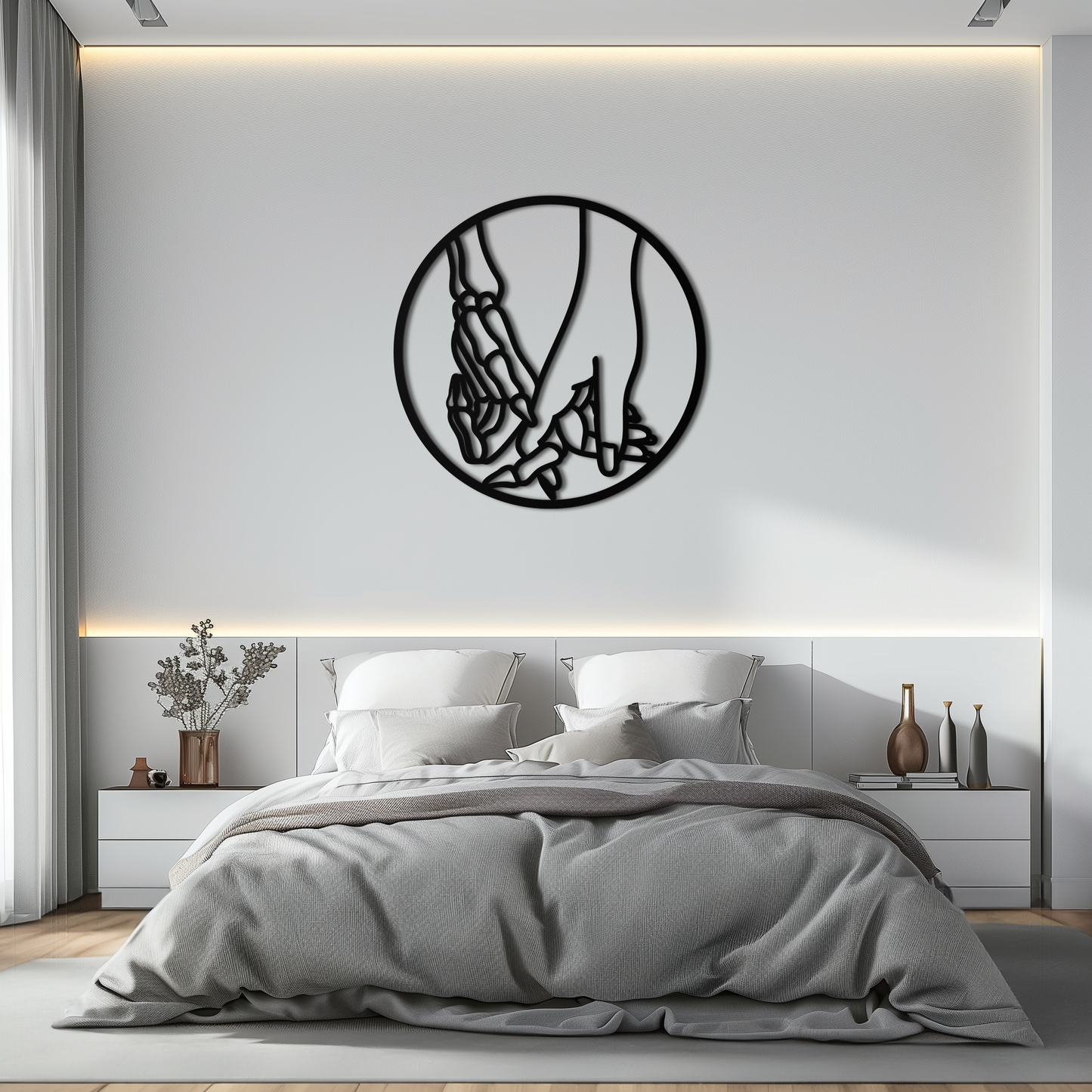 Skeleton and Human Hand Holding – Round Metal Wall Art- KAF628 - Tampa Home & Garden Store