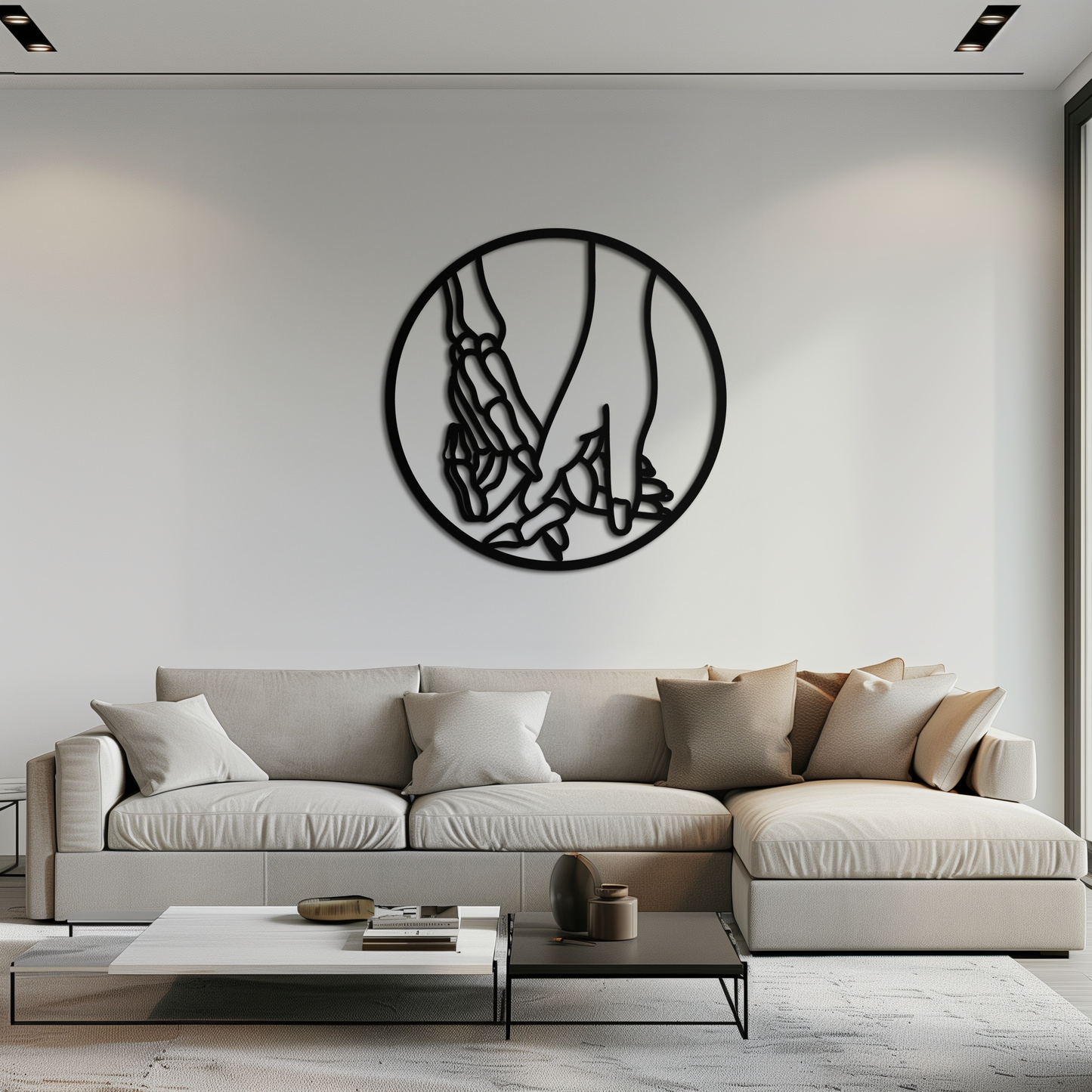 Skeleton and Human Hand Holding – Round Metal Wall Art- KAF628 - Tampa Home & Garden Store
