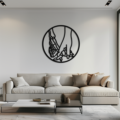 Skeleton and Human Hand Holding – Round Metal Wall Art- KAF628 - Tampa Home & Garden Store
