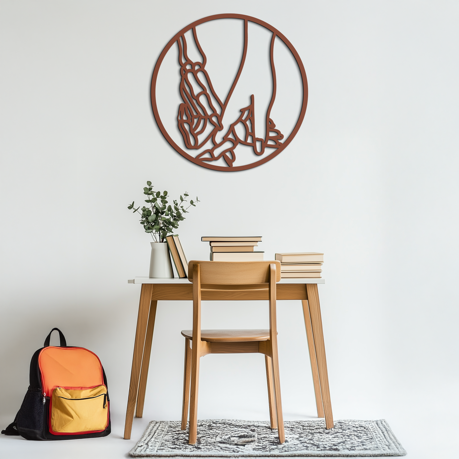 Skeleton and Human Hand Holding – Round Metal Wall Art- KAF628 - Tampa Home & Garden Store