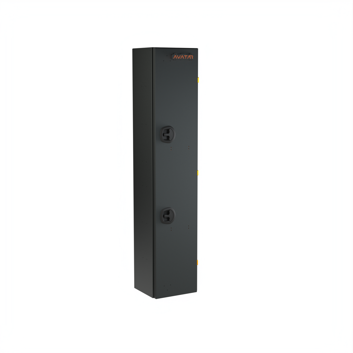 Avatar Ski 4 Storage Box metal storage cabinet with orange logo and yellow side latches on Tampa Home & Garden Store