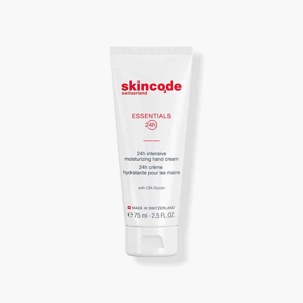 Skincode Essentials 24h Hand Cream tube, white packaging with red logo, 75 ml on Tampa Home & Garden Store