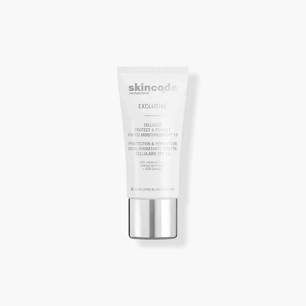 Skincode Cellular Protect & Perfect Tinted Moisturizer SPF 15 tube, white with silver cap on Tampa Home & Garden Store