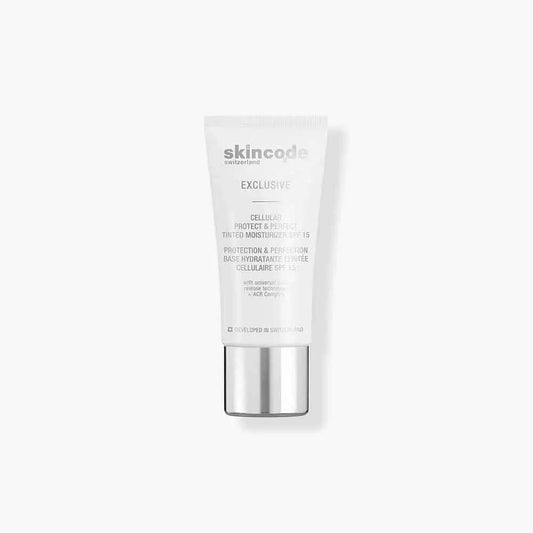 Skincode Cellular Protect & Perfect Tinted Moisturizer SPF 15 tube, white with silver cap on Tampa Home & Garden Store