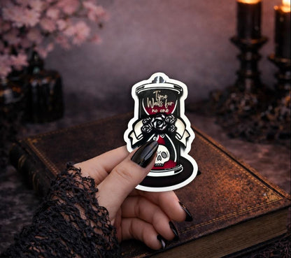 Skull Hourglass Sticker: Gothic Waterproof Die Cut, Glossy or Holographic - Tampa Home & Garden Store