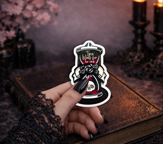 Skull Hourglass Sticker: Gothic Waterproof Die Cut, Glossy or Holographic - Tampa Home & Garden Store