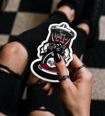 Skull Hourglass Sticker: Gothic Waterproof Die Cut, Glossy or Holographic - Tampa Home & Garden Store