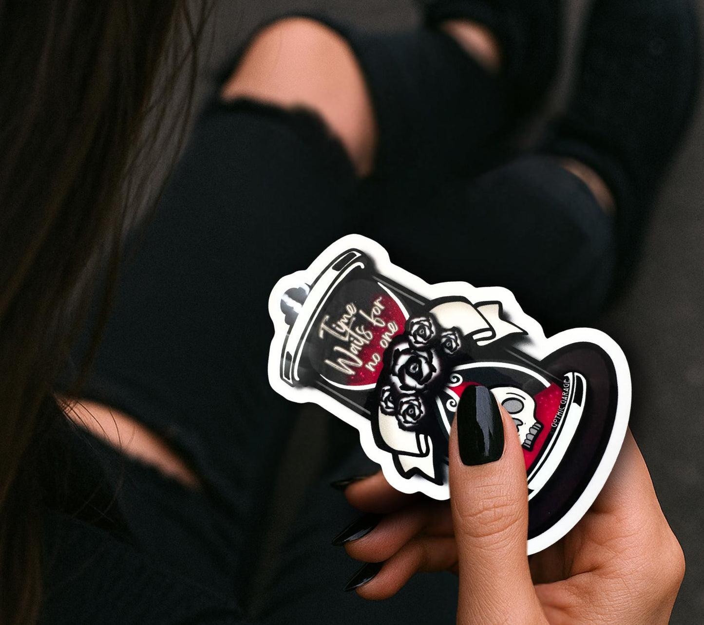 Skull Hourglass Sticker: Gothic Waterproof Die Cut, Glossy or Holographic - Tampa Home & Garden Store