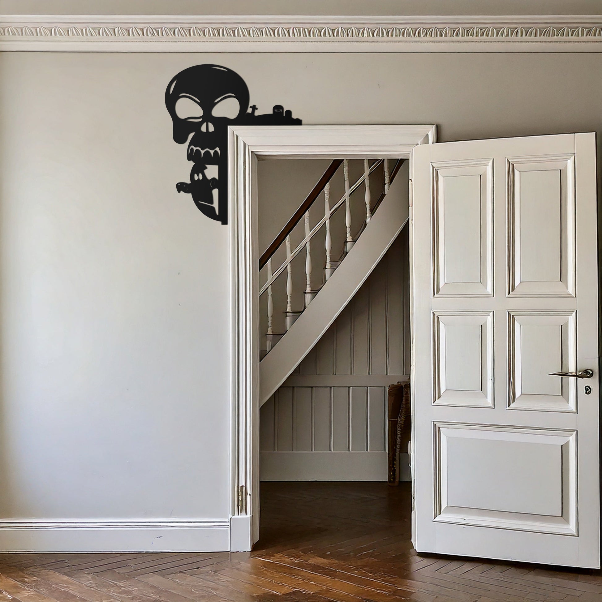 Skull and Bat Corner Metal Wall Art – Spooky Halloween Door Decor-KAF612 - Tampa Home & Garden Store