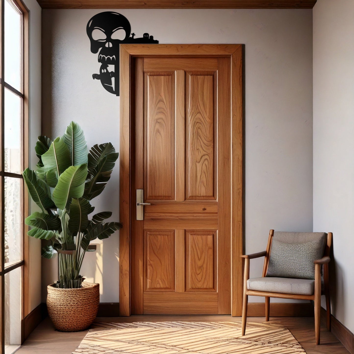 Skull and Bat Corner Metal Wall Art – Spooky Halloween Door Decor-KAF612 - Tampa Home & Garden Store