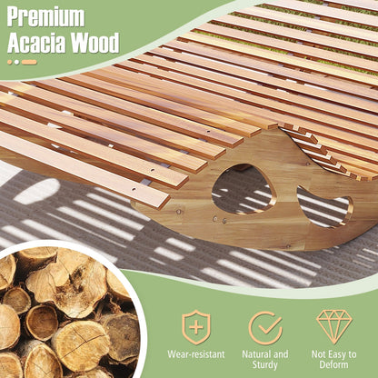 Slatted Acacia 2-Seat Patio Dual Rocker Sunbed Wood Lounger with Ergonomic Curved Seat