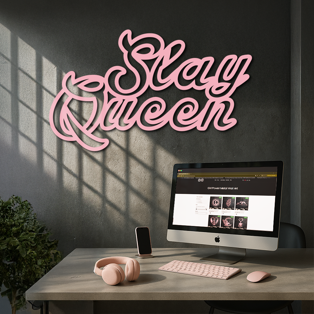 Slay Queen Typography Metal Wall Art – Feminine Empowerment Design - KAFGP106 - Tampa Home & Garden Store
