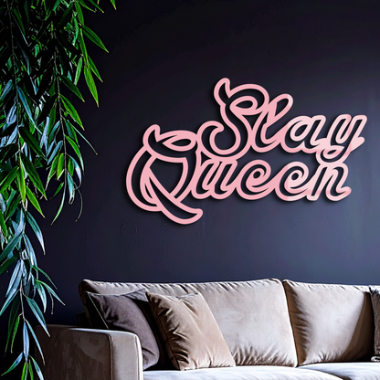 Slay Queen Typography Metal Wall Art – Feminine Empowerment Design - KAFGP106 - Tampa Home & Garden Store