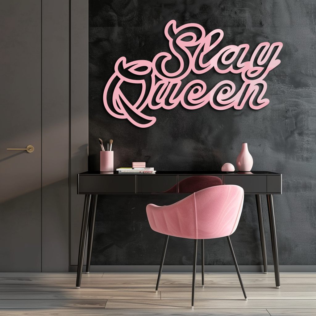 Slay Queen Typography Metal Wall Art – Feminine Empowerment Design - KAFGP106 - Tampa Home & Garden Store