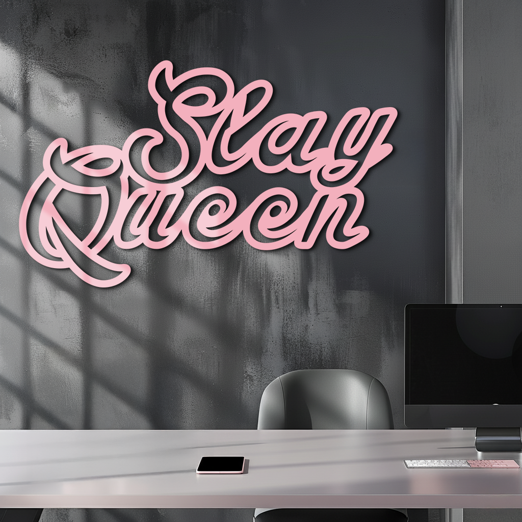 Slay Queen Typography Metal Wall Art – Feminine Empowerment Design - KAFGP106 - Tampa Home & Garden Store