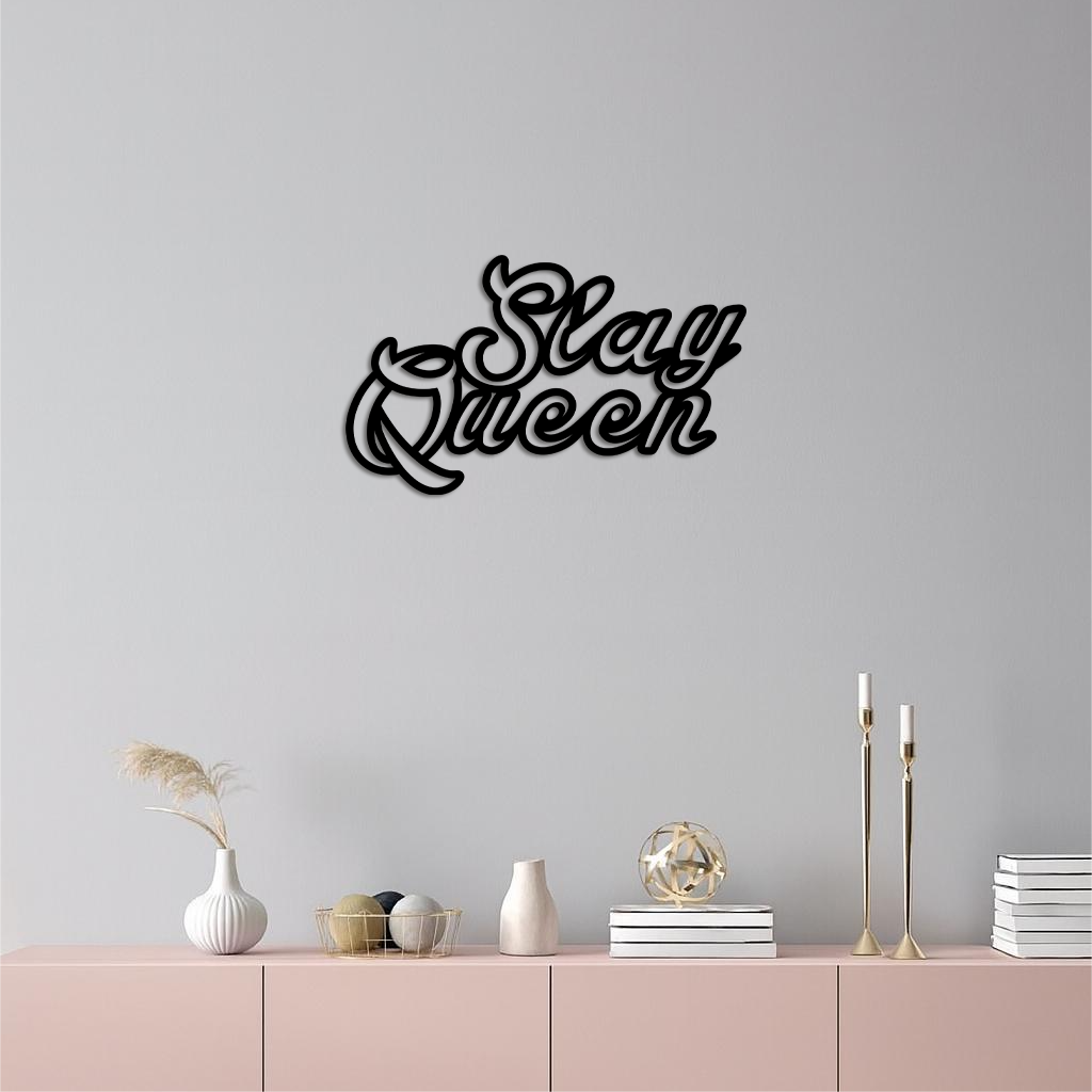 Slay Queen Typography Metal Wall Art – Feminine Empowerment Design - KAFGP106 - Tampa Home & Garden Store