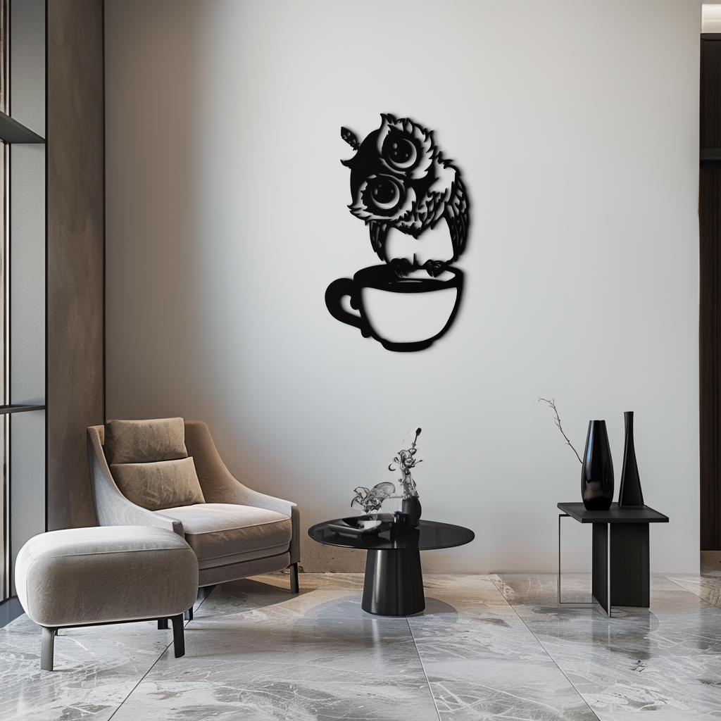 Sleepy Owl in Coffee Cup - Quirky Metal Wall Art for Coffee Lovers & Night Owls - KAF208 - Tampa Home & Garden Store