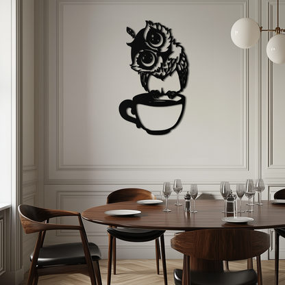 Sleepy Owl in Coffee Cup - Quirky Metal Wall Art for Coffee Lovers & Night Owls - KAF208 - Tampa Home & Garden Store