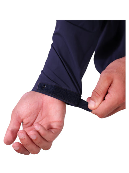 Palm Beach Waterproof Quarter Zip navy sleeve with Velcro cuff and White Water Life patch on Tampa Home & Garden Store