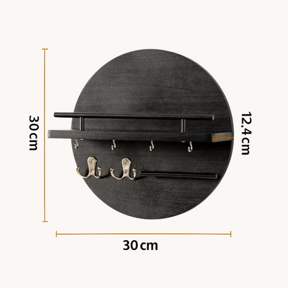 Round Wooden Key Holder Wall Mount Entryway Organizer Shelf Hooks