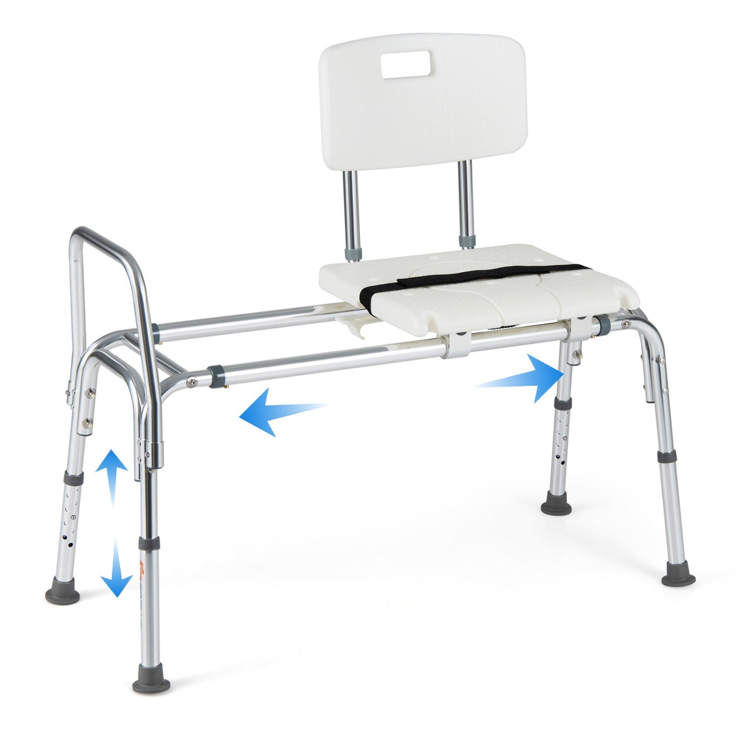 DirectDeals adjustable-height sliding transfer bench, white seat, chrome frame on Tampa Home & Garden Store