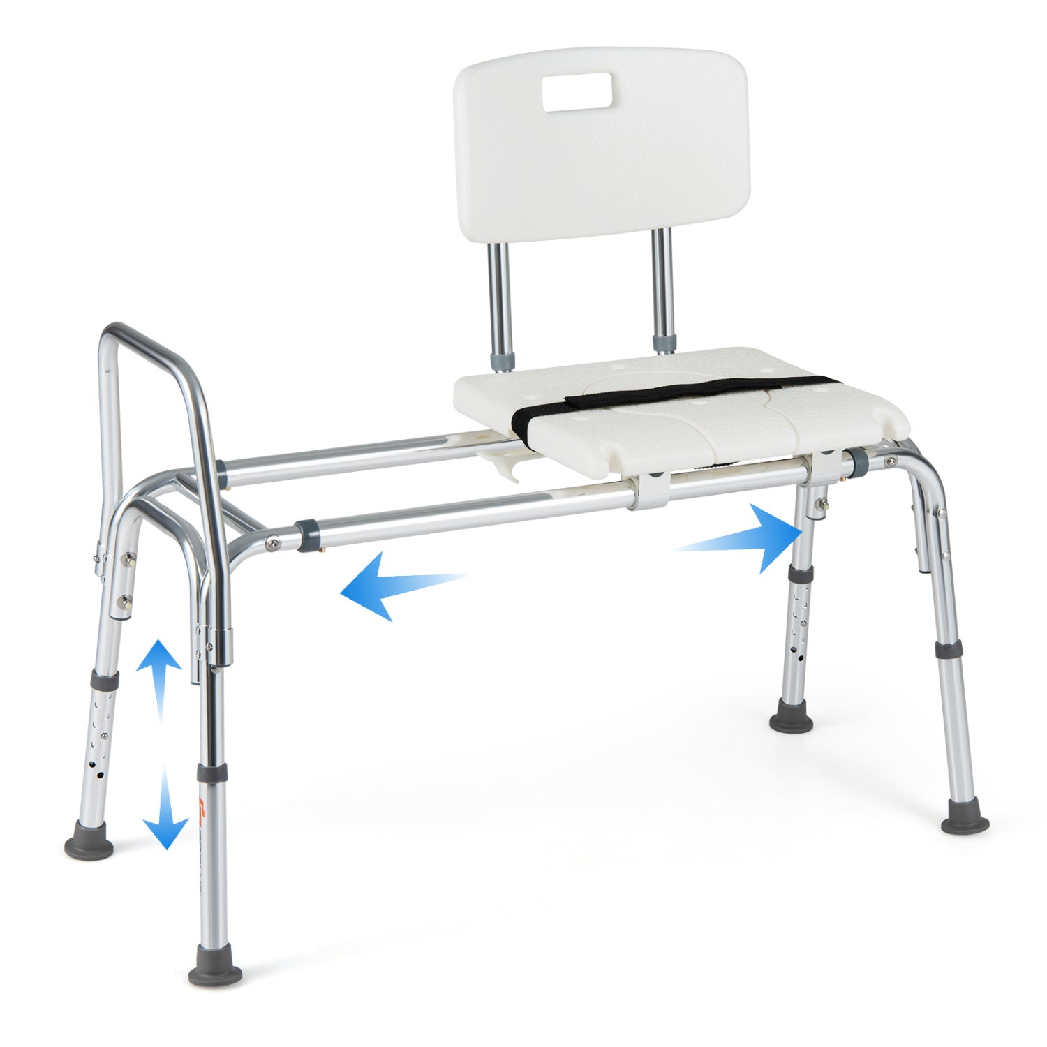 DirectDeals adjustable-height sliding transfer bench, white seat, chrome frame on Tampa Home & Garden Store