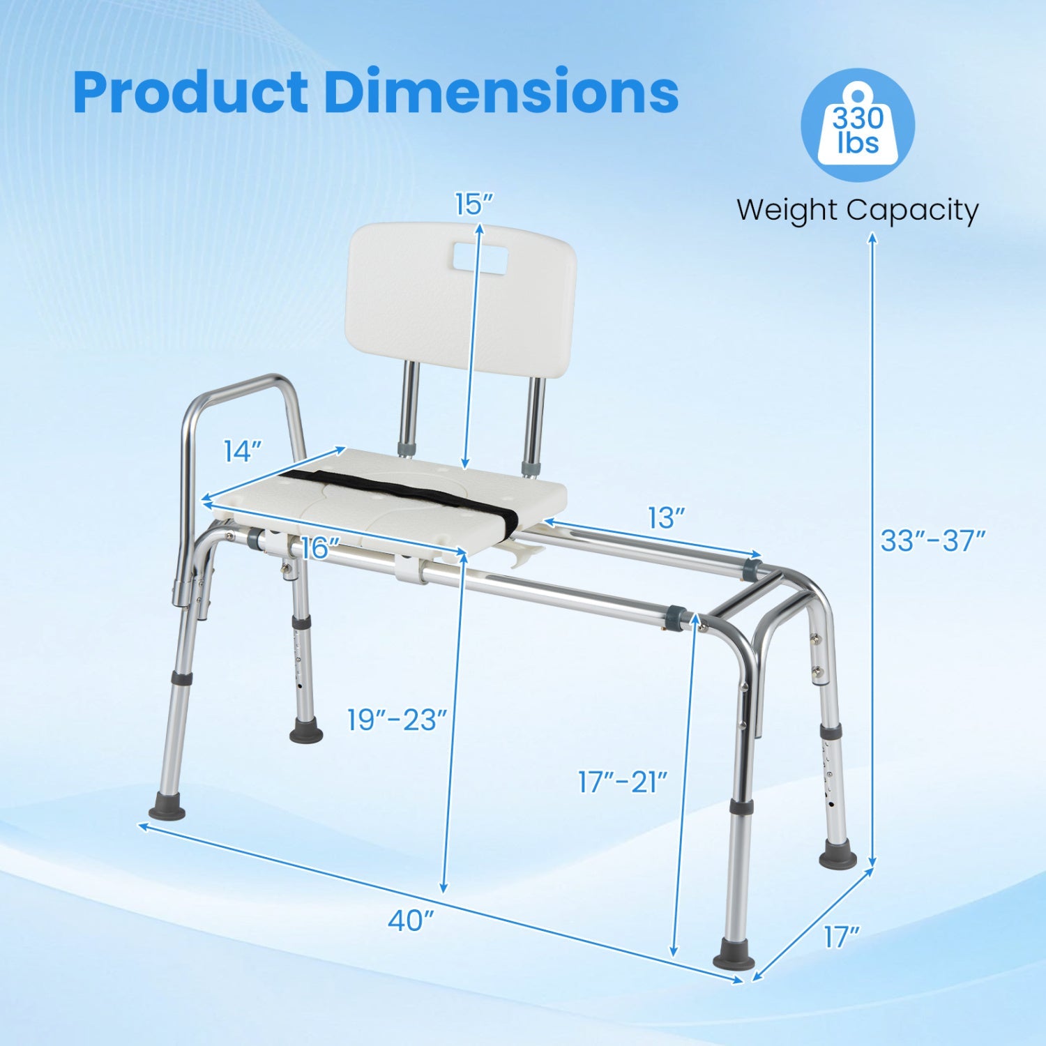 DirectDeals Sliding Transfer Bench with Adjustable Height for Bathtub, white seat on Tampa Home & Garden Store