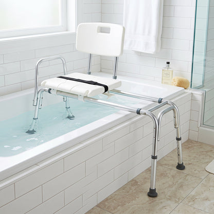 DirectDeals sliding bathtub transfer bench with adjustable height, white seat and backrest on Tampa Home & Garden Store