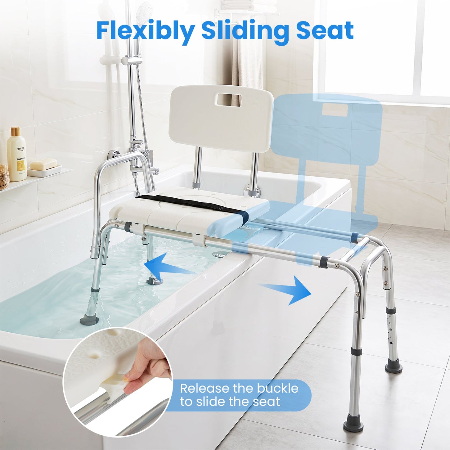 DirectDeals sliding transfer bench with adjustable height for bathtub, white seat on Tampa Home & Garden Store