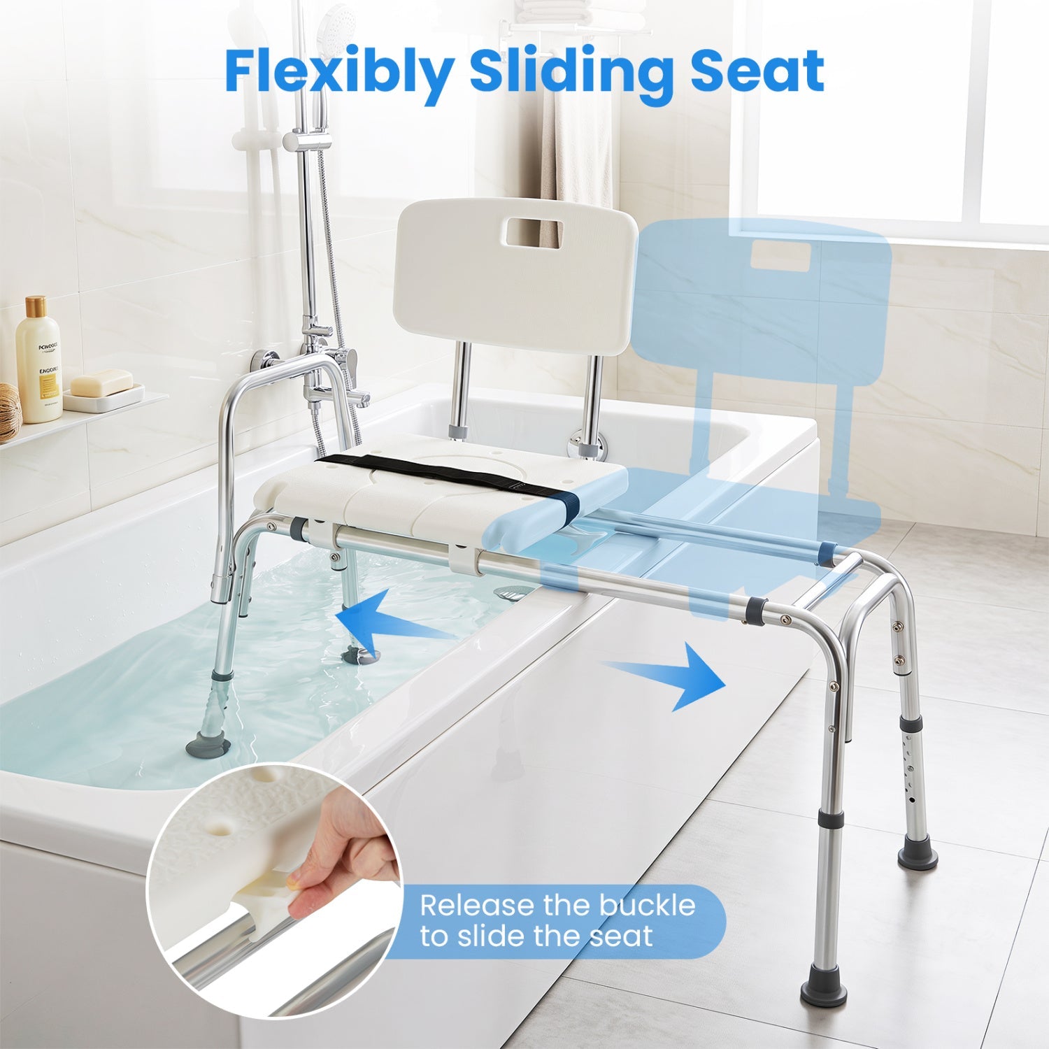 DirectDeals sliding transfer bench with adjustable height for bathtub, white seat on Tampa Home & Garden Store