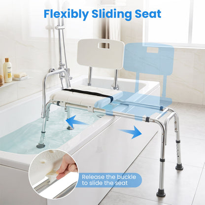 DirectDeals sliding transfer bench with adjustable height for bathtub, white seat on Tampa Home & Garden Store