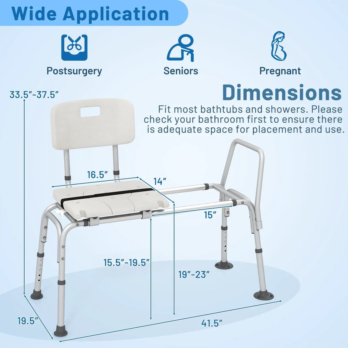 Sliding Tub Transfer Bench with Extra-Wide Seat
