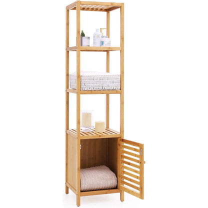 Slim 3-Shelf Bamboo Wood Bookcase Shelving Unit with Bottom Storage Cabinet - Tampa Home & Garden Store