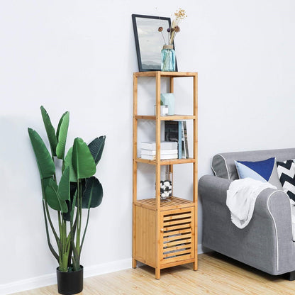 Slim 3-Shelf Bamboo Wood Bookcase Shelving Unit with Bottom Storage Cabinet - Tampa Home & Garden Store