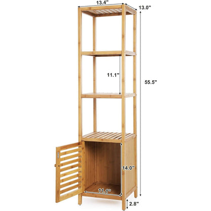 Slim 3-Shelf Bamboo Wood Bookcase Shelving Unit with Bottom Storage Cabinet - Tampa Home & Garden Store