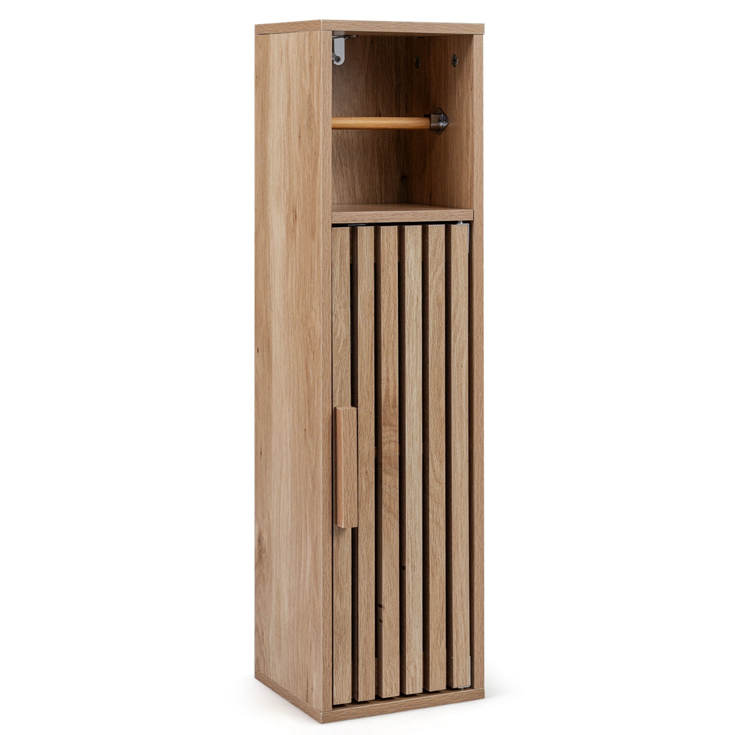 Slim oak bathroom cabinet with door and toilet paper rod DirectDeals on Tampa Home & Garden Store