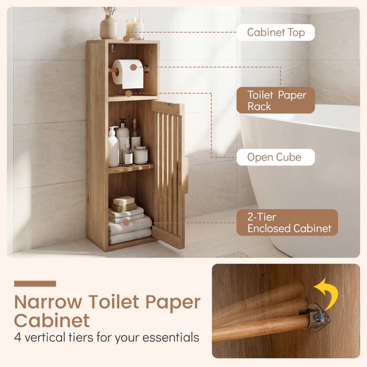 Slim wooden bathroom cabinet with door and freestanding toilet paper holder by DirectDeals on Tampa Home & Garden Store