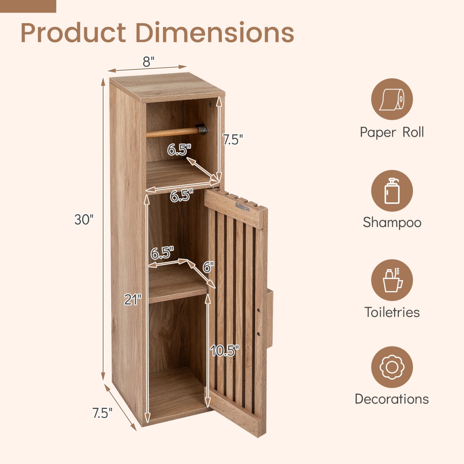 Slim freestanding bathroom cabinet with door and toilet paper holder by DirectDeals on Tampa Home & Garden Store