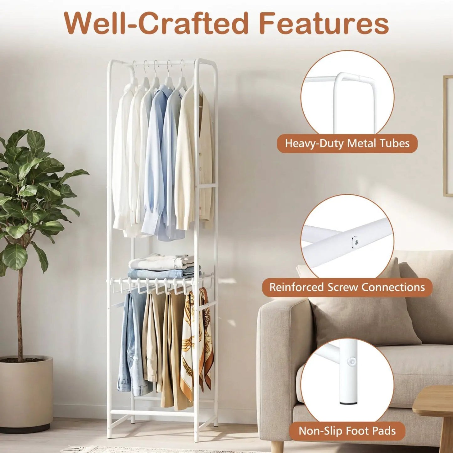 Freestanding Coat Rack With Eight Hanging Rods