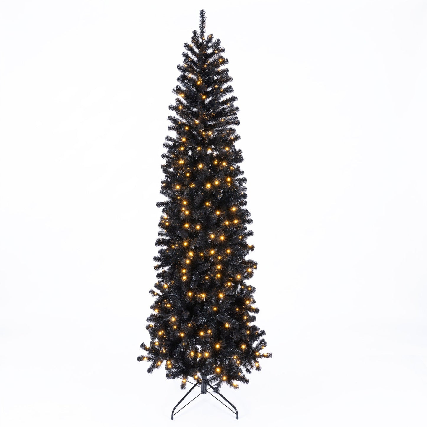 7-8 ft slim black pencil Christmas tree with LED lights DirectDeals on metal stand on Tampa Home & Garden Store