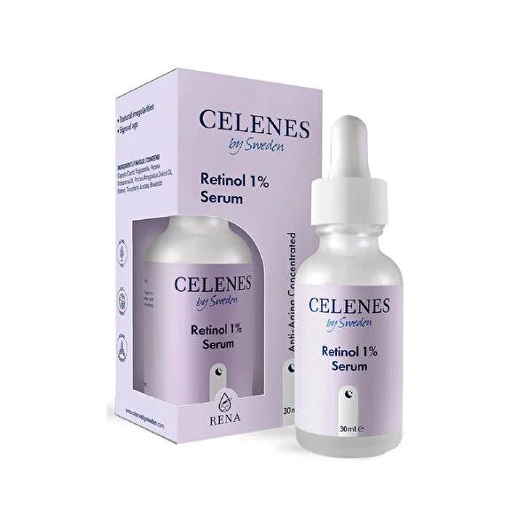 Celenes Retinol 1% Serum bottle with lilac packaging and matching box, 30 ml on Tampa Home & Garden Store