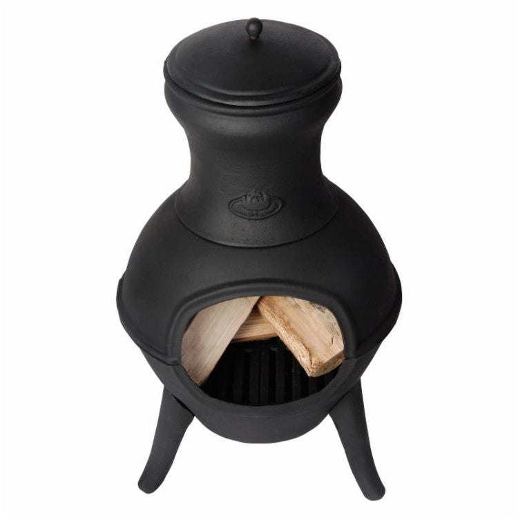 Small Black Outdoor Cast Iron Chimenea Wood Burning  Fire Pit - Tampa Home & Garden Store