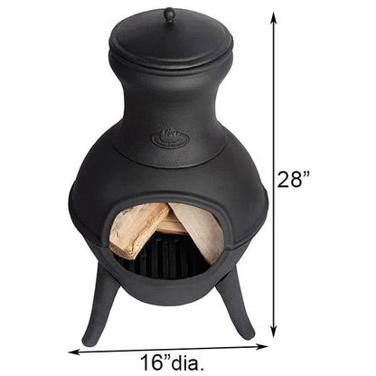 Small Black Outdoor Cast Iron Chimenea Wood Burning  Fire Pit - Tampa Home & Garden Store