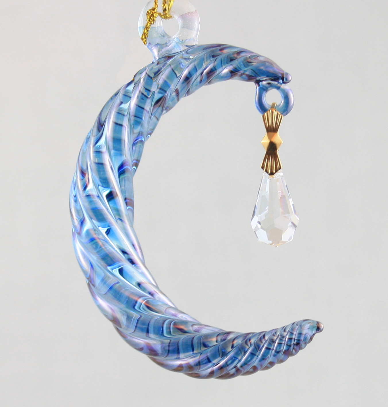 Small Crescent Moon Glass Ornament - Blue - Tampa Home & Garden Store
